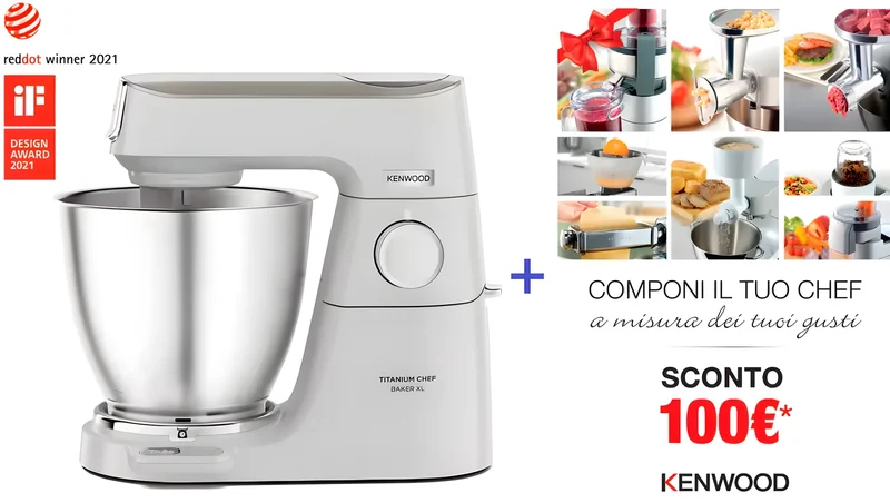 Kenwood Planetaria impastatrice Titanium Chef Baker XL Lite KVL65.001WH ciotola da 7 litri + bilancia integrata e buono acquisti €100