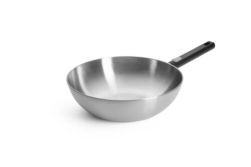 Woll Logic Steel Wok Ø30 cm Senza PFAS | Acciaio Inox 18/10, Manico Rimovibile, Induzione