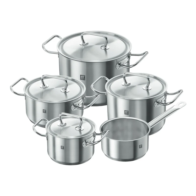 Zwilling TWIN Classic Set 9 Pezzi: 4 Pentole, 1 Casseruola, 4 Coperchi – Acciaio Inox 18/10, Induzione