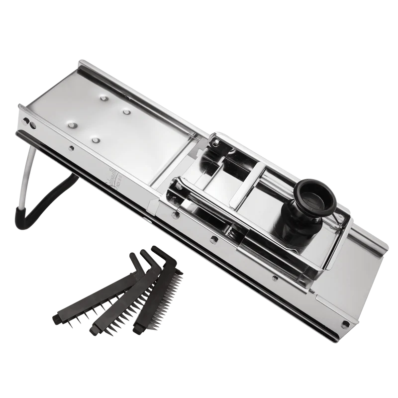 Mandolina in acciaio inox con paramano professionale affettare, julienne, strisce, rondelle 3 lame intercambiabili per julienne