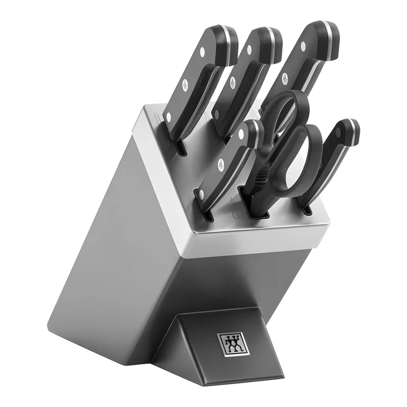 Zwilling Gourmet Set 7 Pezzi con Ceppo Grigio Autoaffilante – 5 Coltelli + Forbice, Art. 36133-410