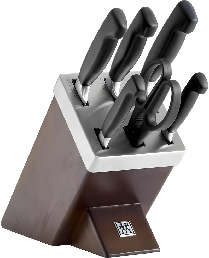Zwilling Twin Four Star Set 7 Pezzi con Ceppo Marrone Autoaffilante – 5 Coltelli + Forbice, Art. 35145-000