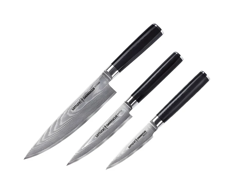 Samura set di 3 coltelli Damascati da: cuoco 20 cm, filettare 12 cm, spelucchino 9 cm in confezione regalo sd-0220