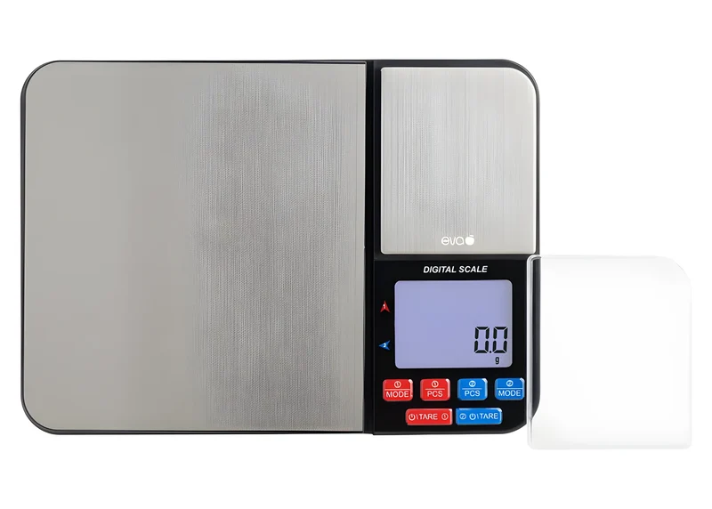 Eva due bilance digitali di precisione in una permette pesata divisione 0,01 a max 500g e pesata divisione 0,1 max 5000g. 033369