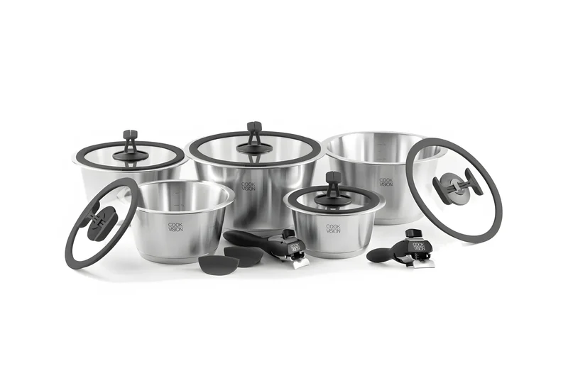 Cookvision Nesto Set originale di pentole 14 pezzi salvaspazio in acciaio inox adatto anche a cottura induzione