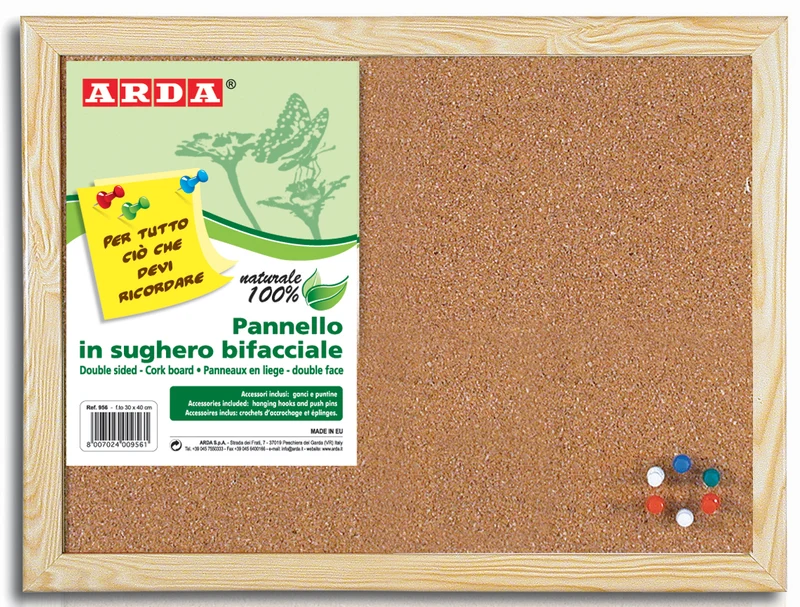 Lavagna Di Sughero Con Cornice In Legno 30x40 Cm