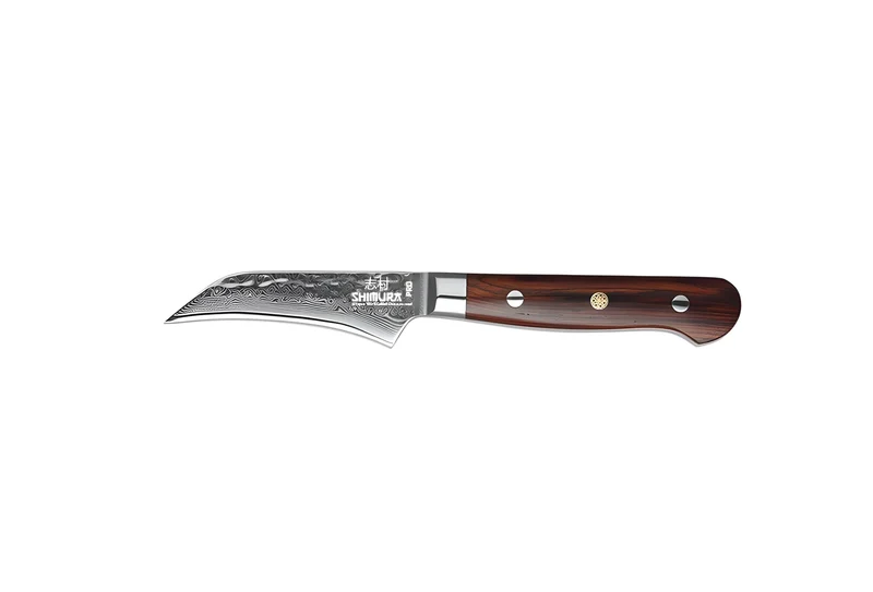 Shimura PRO coltello spelucchino curvo Paring damascato martellato 67 strati 3,5"/9 cm