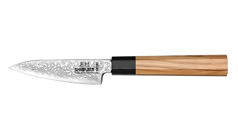 Shimura Pro Seido Miyuki Spelucchino damascato 67 strati impugnatura legno di ulivo 4"/10 cm