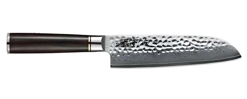 Shimura MIYUKI coltello Santoku da cuoco Chef orientale adatto a tutti gli usi damascato martellato 7"/18 cm