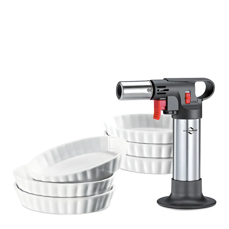 Set Creme Brulèe bruciatore professionale con piezo elettrico "Deluxe", 7 pezzi cm 15/ml 85