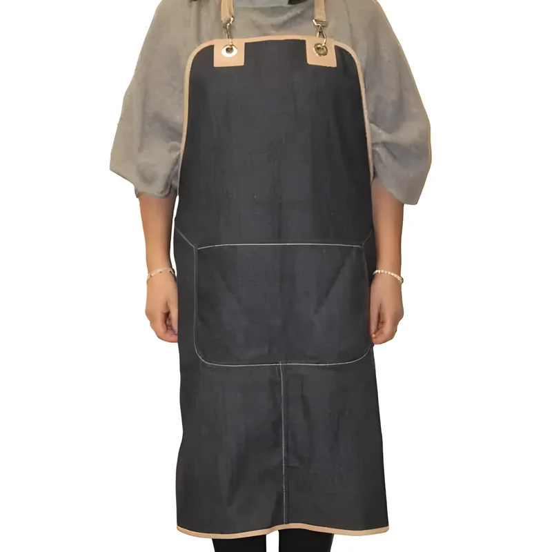 Grembiule con pettorina da barbecue in jeans e pelle