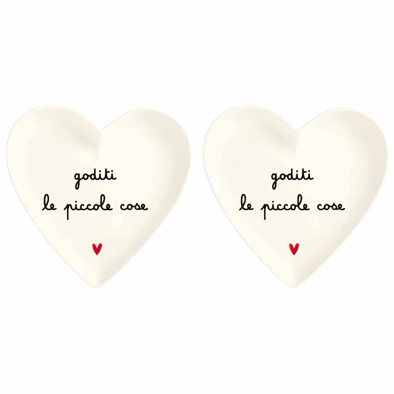 SET 2 Piatti cuore Goditi le piccole cose - 18 cm Porcellana