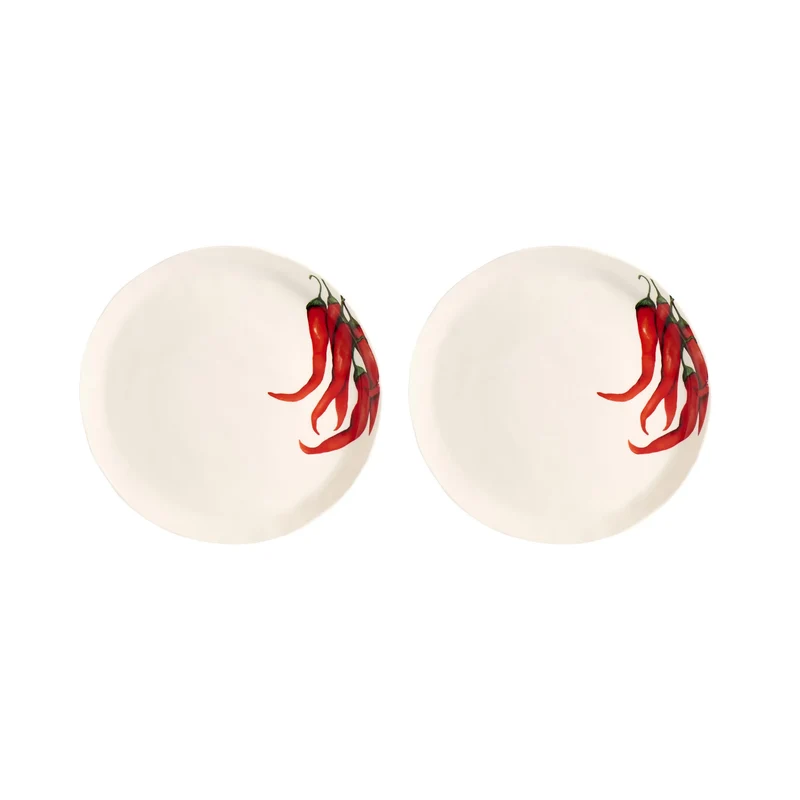 SET 2 Piatti Dessert Peperoncino - Porcellana Bianco