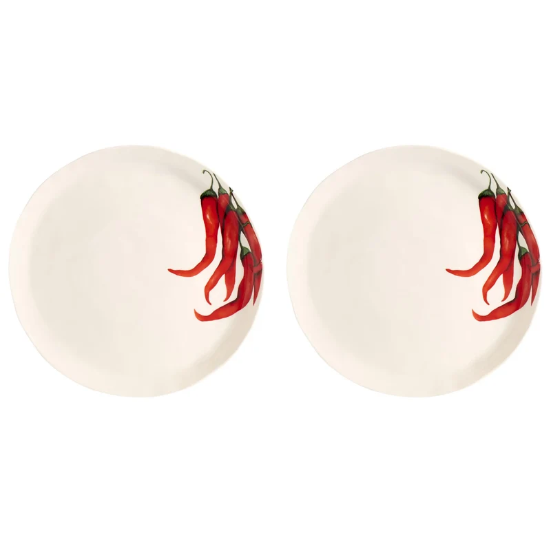 SET 2 Piatti piani in Gres Bianco - Peperoncino