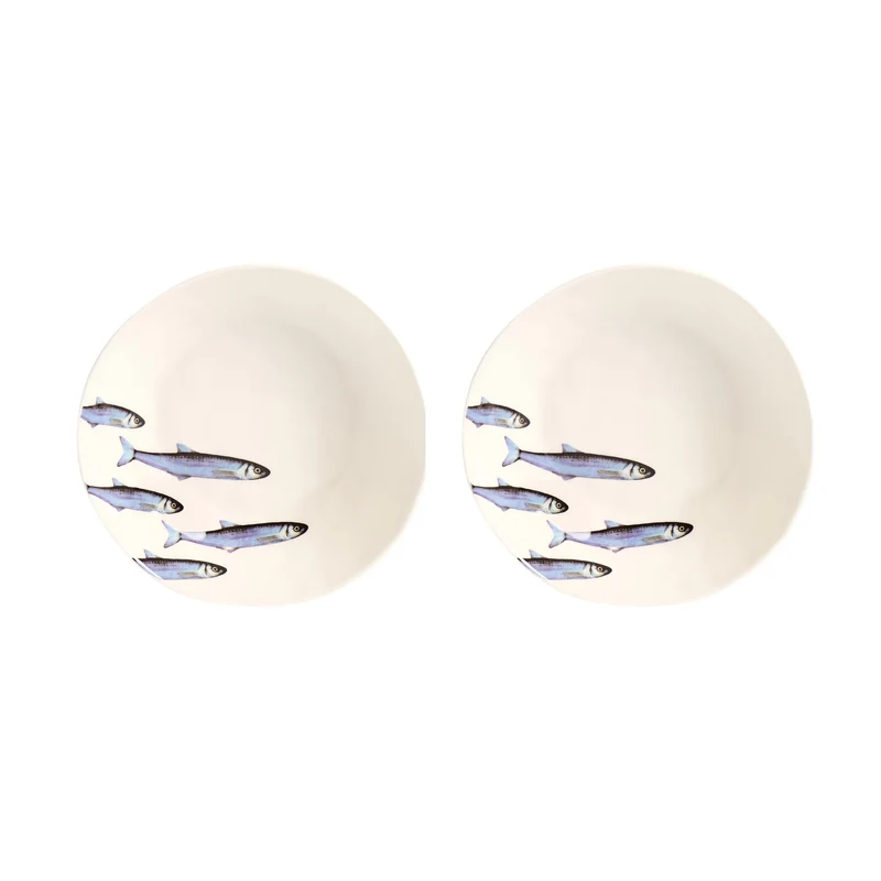 SET 2 Piatti fondi in Gres Bianco - Sardine