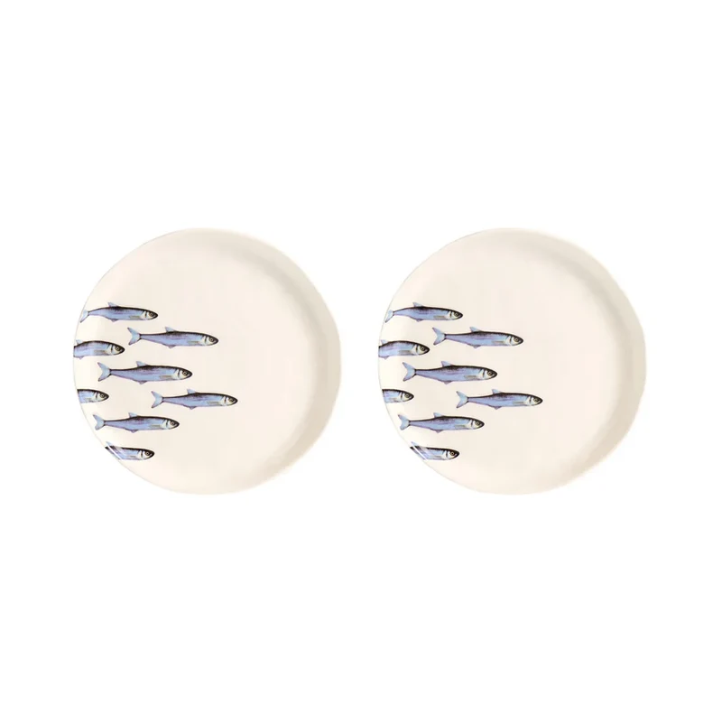 SET 2 Piatti piani in Gres Bianco - Sardine