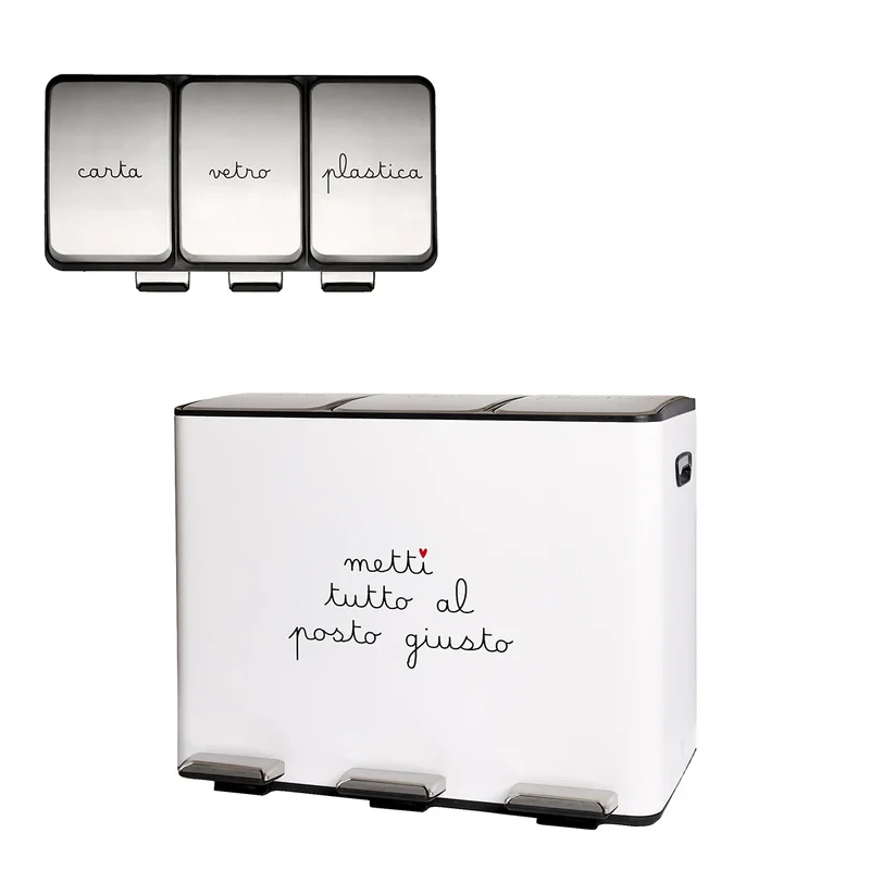 Pattumiera "Metti tutto al posto giusto" - Bianco 3x15 L