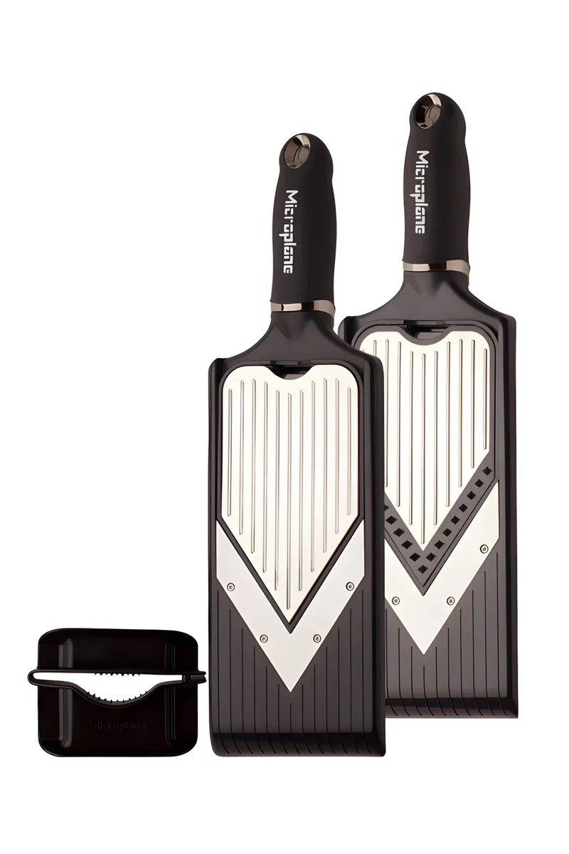 Microplane mandolina a V regolabile con accessorio julienne e paramani