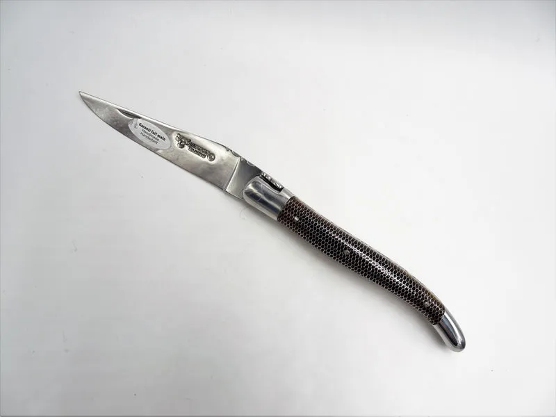 Laguiole en Aubrac coltello impugnatura a nido d'ape arancione