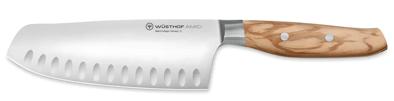 Wusthof Amici Santoku 17 cm alveolato impugnatura in ulivo