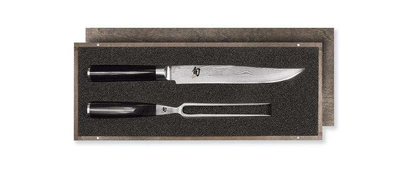 KAI Shun Set da Arrosto – Coltello 20 cm e Forchettone Damascato DMS-200