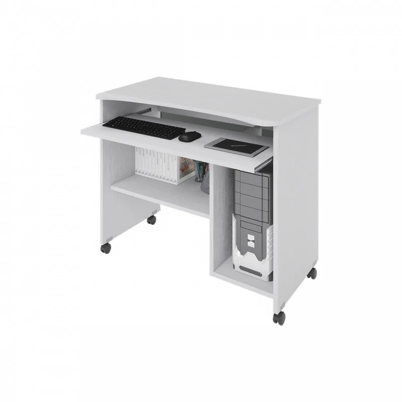 Portacomputer Bianco con ruote in legno nobilitato H.76x93 x48,5 cm