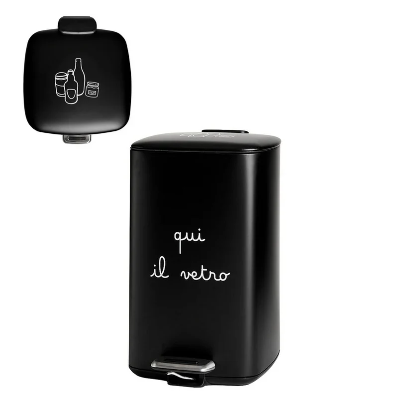 Pattumiera " Qui il vetro " - Nera 20 L