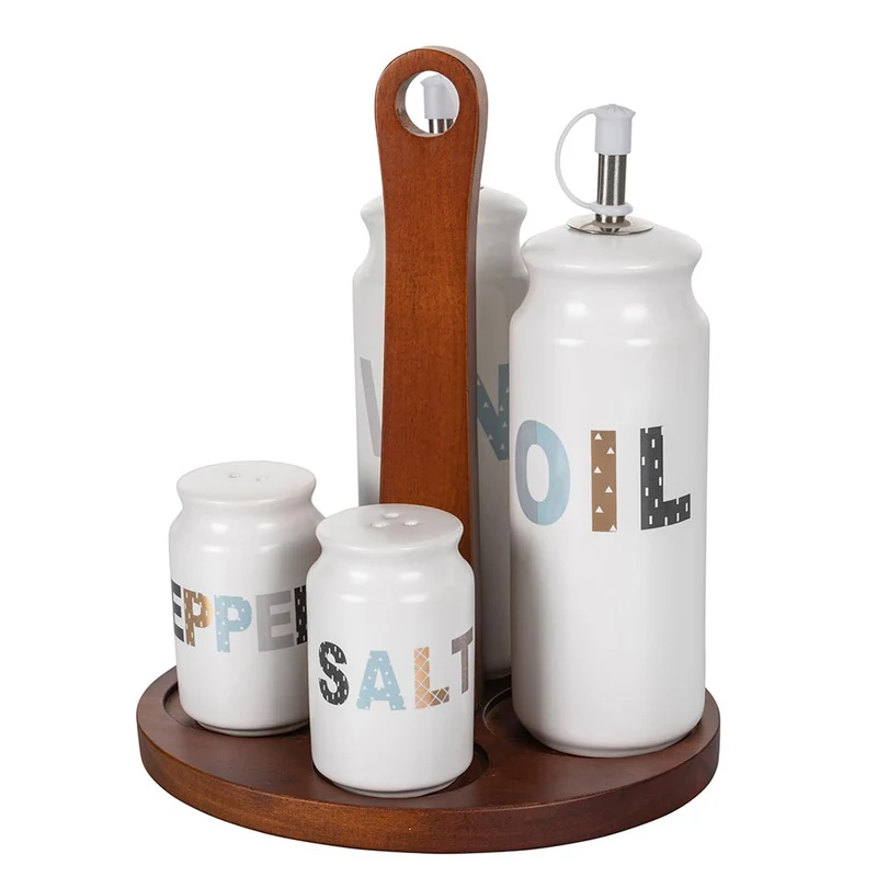 Menage Set Olio Aceto Sale e Pepe Ø6x20,5 cm 320 ml in Gres VdE Tivoli 1996 Luxury