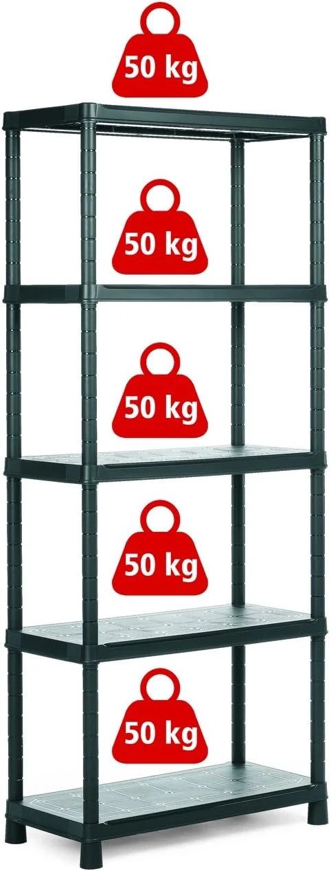 Scaffale mobile plus in resina con 5 ripiani rinforzati 80x40x187h