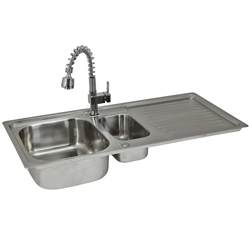 Lavello Cucina Acciaio Inox 1.5 Vasche 105x50 cm con Miscelatore