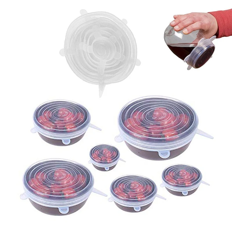 SET DA 6 COPERCHI IN SILICONE ESTENSIBILI DI DIVERSE DIMENSIONI MICROONDE FRIGO