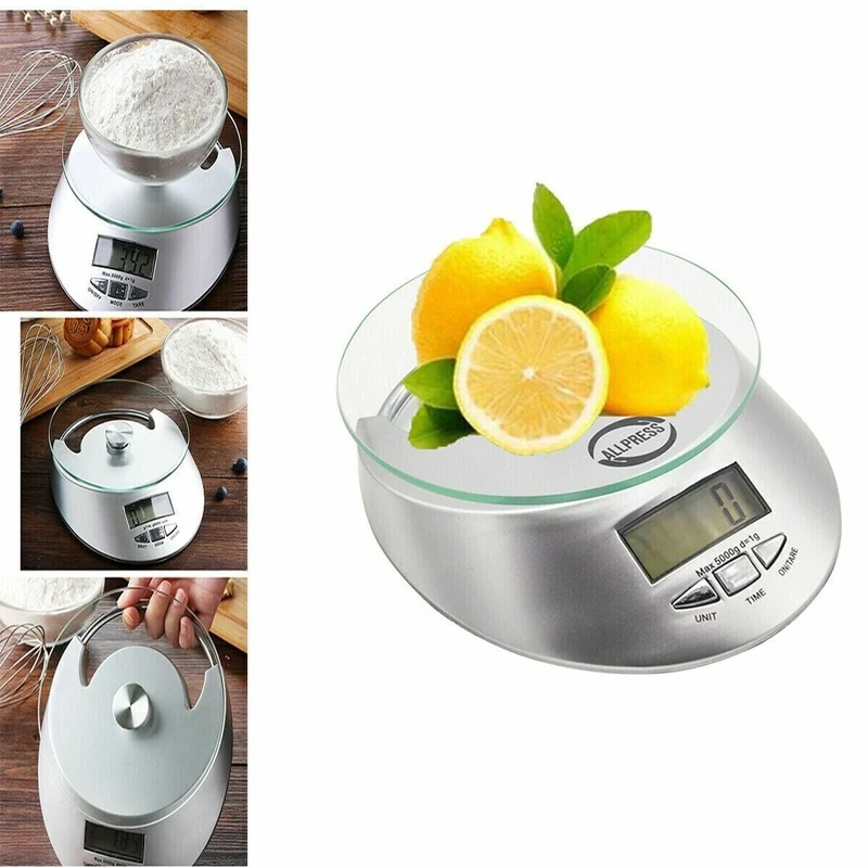 BILANCIA DIGITALE DA CUCINA DISPLAY LCD PIATTO IN VETRO FUNZIONE TARA 5KG B03
