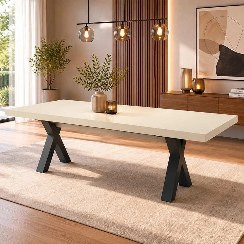 Tavolo Milonga480 180x100 cm. allungabile 480 cm con piano in cashmere e gambe antracite