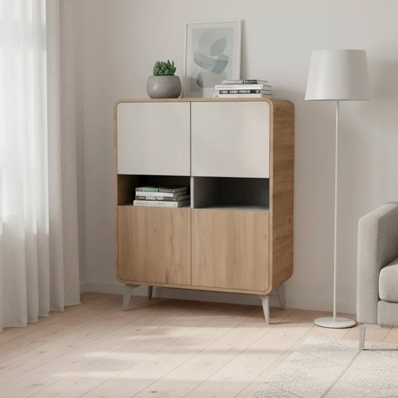 Mobile multiuso Nubo con 4 ante e 2 nicchie a giorno in struttura rovere sepet e ante cashmere