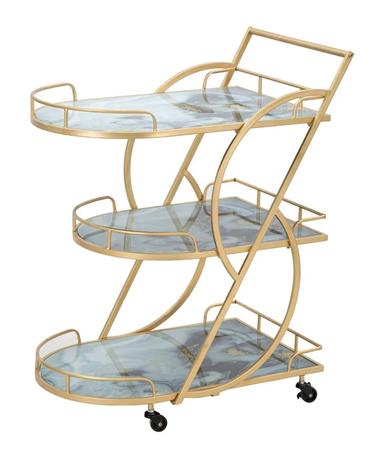 Carrello Marble Glass Mix 71x45,5x84,5 cm in Ferro e MDF e Vetro Oro e Multicolor