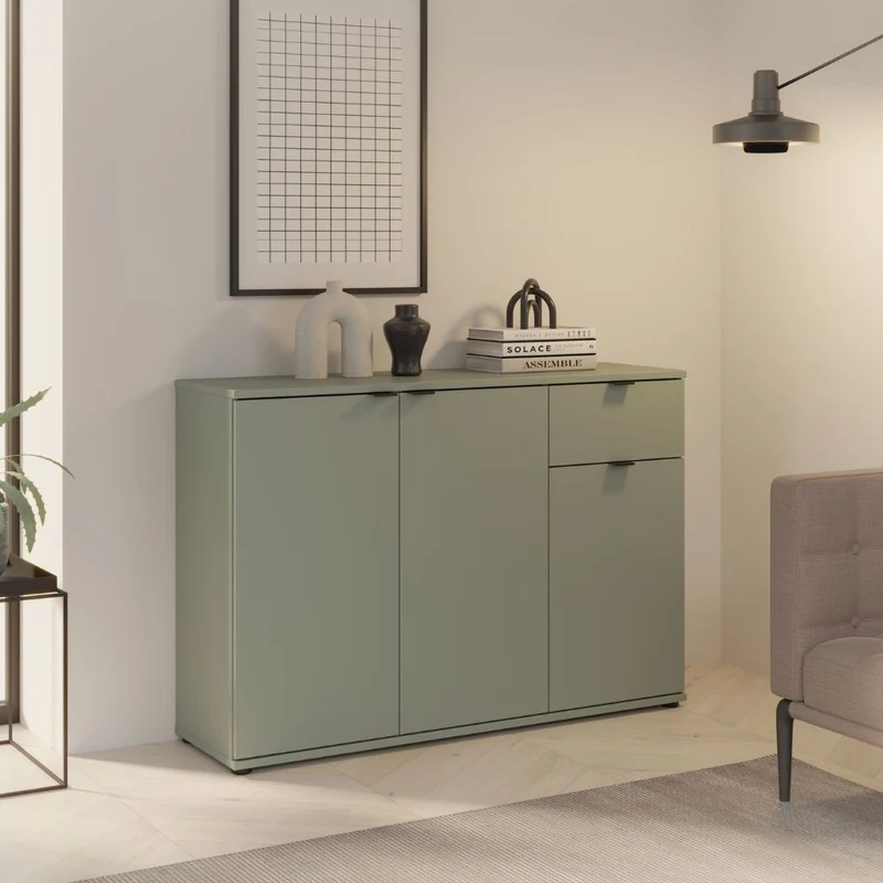 Mobile multiuso Segno con tre ante e 1 cassetto L 120 cm colore verde salvia