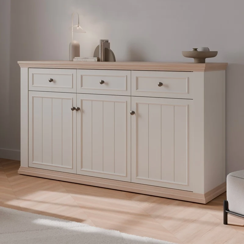 Madia Essenza con 3 cassetti e 3 ante in stile classico colore bianco e rovere