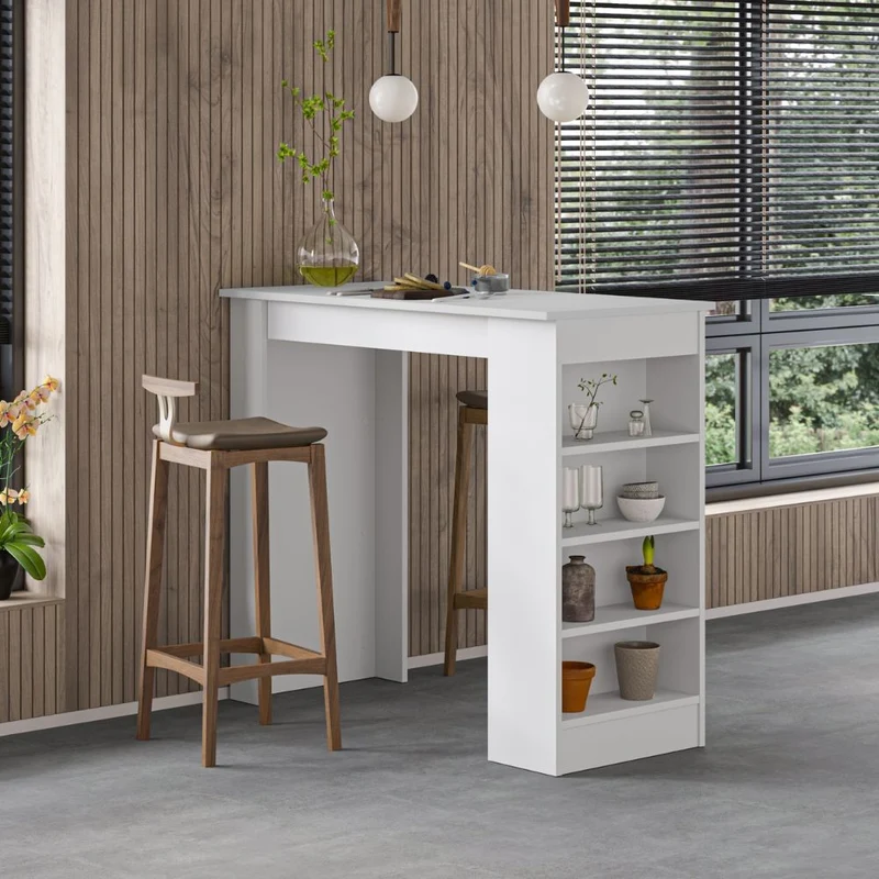 Penisola da cucina tavolo alto Swallow con piano e struttura bianco