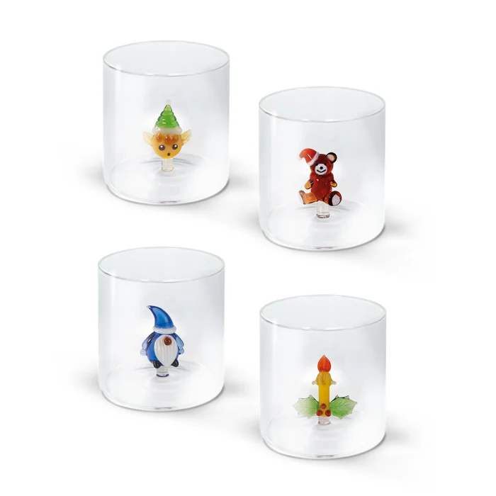 Set 4 Bicchieri in vetro borosilicato - Decori Natalizi