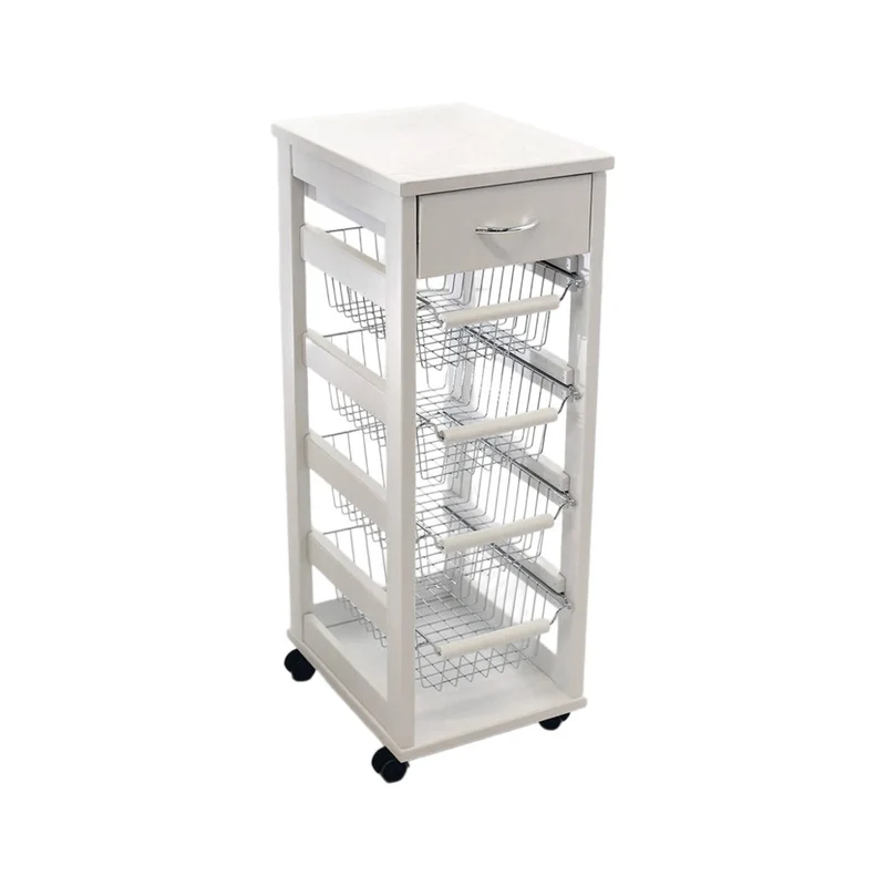 Carrello Vesuvio salvaspazio con piano in legno bianco