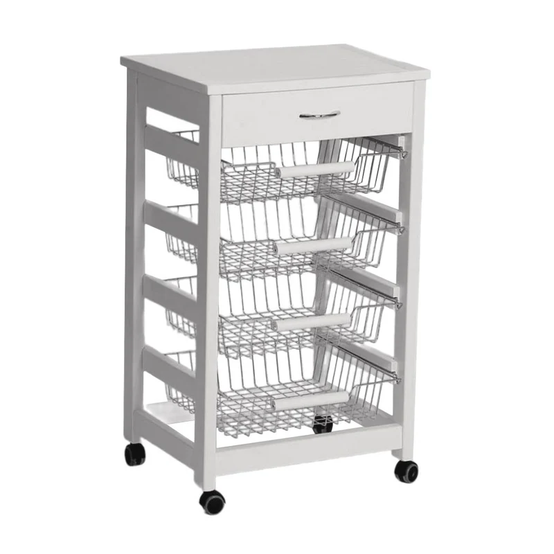 Carrello Vesuvio con cassetto senza base con piano in legno bianco