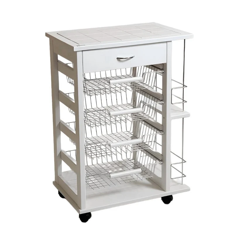Carrello Vesuvio con cassetto e portabottiglie bianco