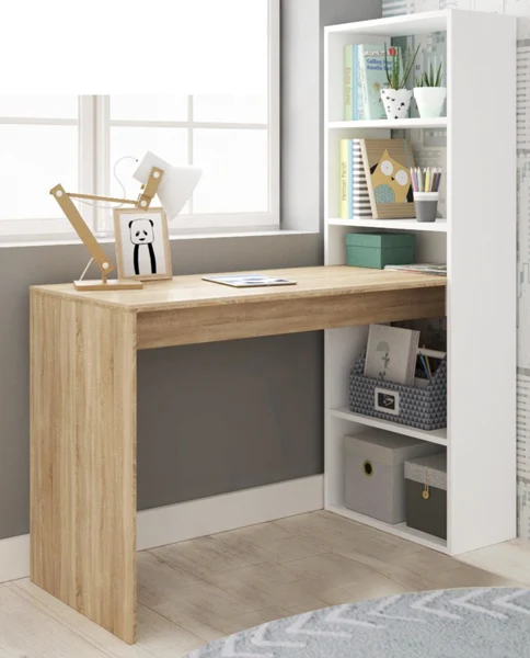 Scrivania con libreria Duplo Bianco Artik e Rovere Canadian