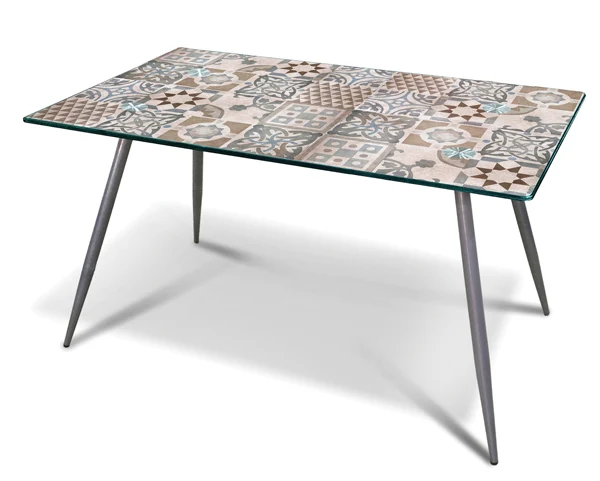 Tavolo vetro temperato young grey 150x90x75h con decoro mattoni