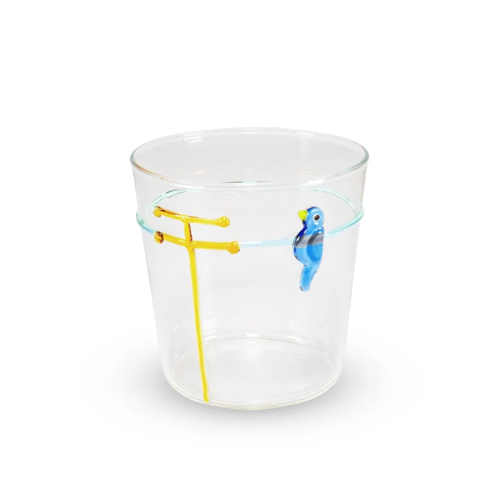 Bicchiere in vetro borosilicato 250 ml. Decoro UCCELLINO.