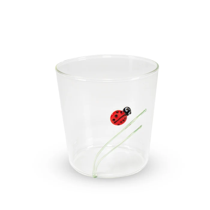 Bicchiere in vetro borosilicato 250 ml. Decoro COCCINELLA.