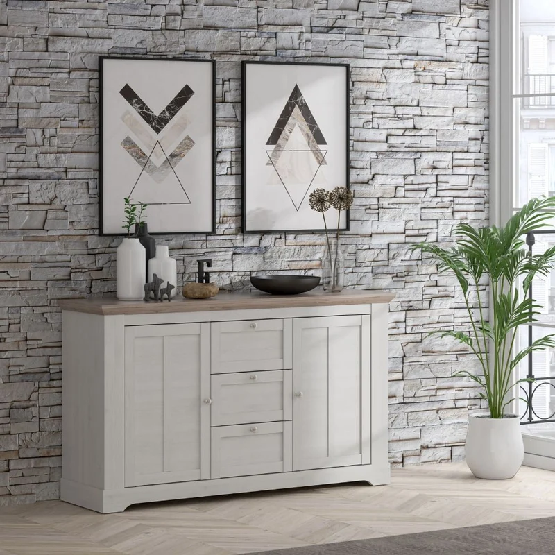 Madia Forma con 3 cassetti e 2 ante colore rovere neve e piano olmo scuro