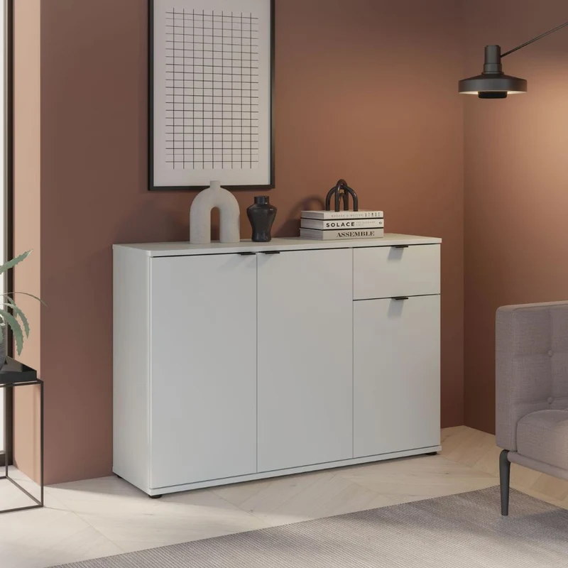 Mobile multiuso Segno con tre ante e 1 cassetto L 120 cm colore grigio chiaro