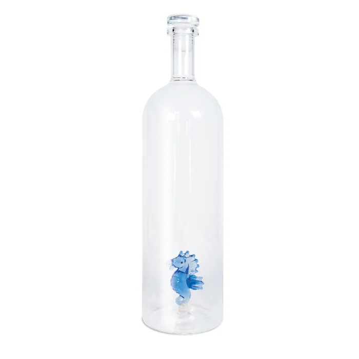 Bottiglia in vetro borosilicato con tappo 1,2 L. Decoro CAVALLUCCIO MARINO.