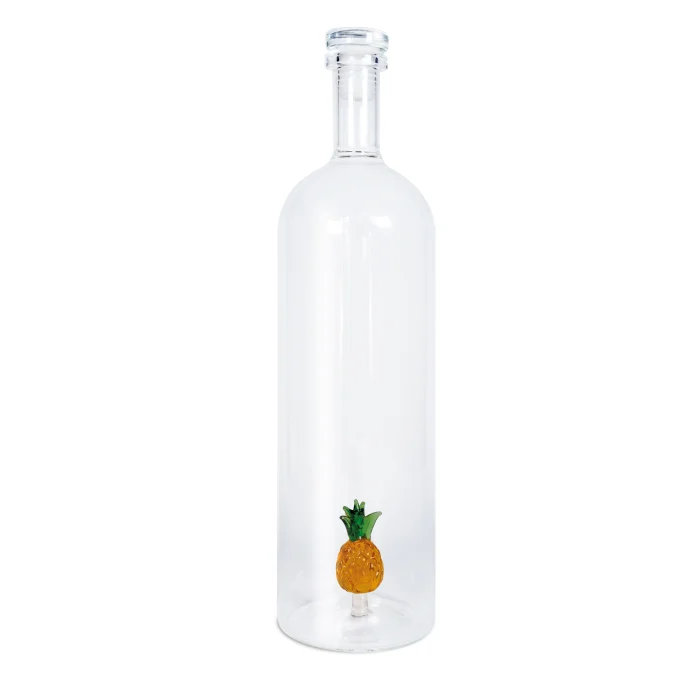 Bottiglia in vetro borosilicato con tappo 1,2 L. Decoro ANANAS.